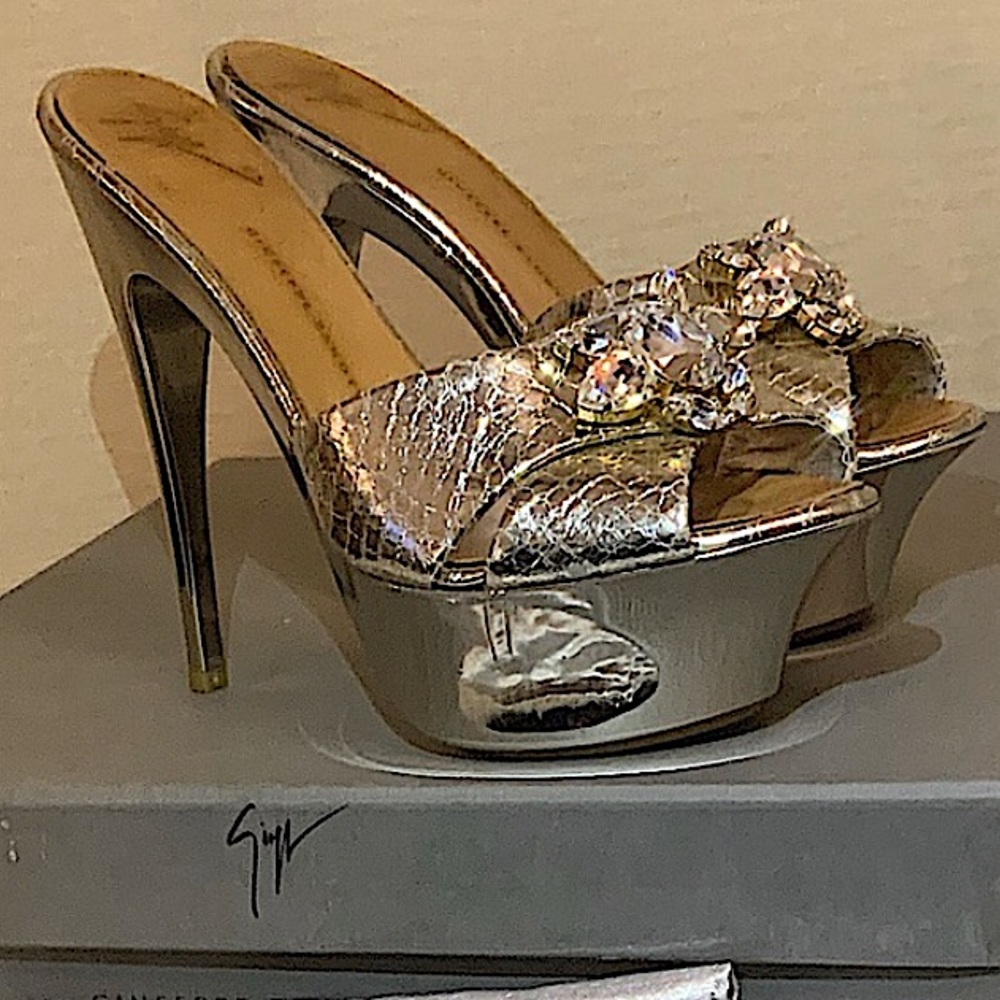 Giuseppe Zanotti Python Metallic Jeweled Heels